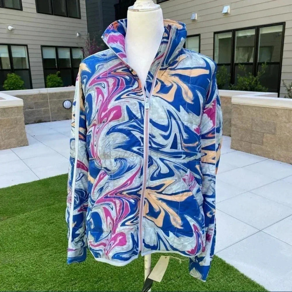 NWT Free People Printed Pippa Packable Puffer Jacket Bomber in Blue - Picture 1 of 13